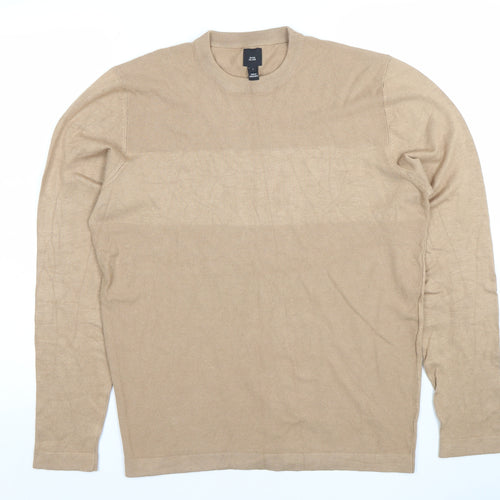 River Island Mens Beige Cotton Crew Neck Jumper L Regular Fit