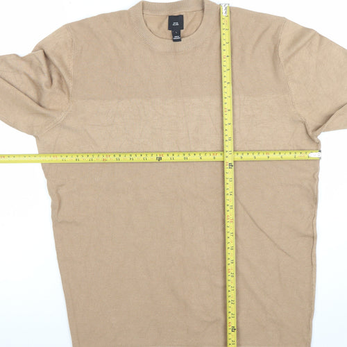 River Island Mens Beige Cotton Crew Neck Jumper L Regular Fit