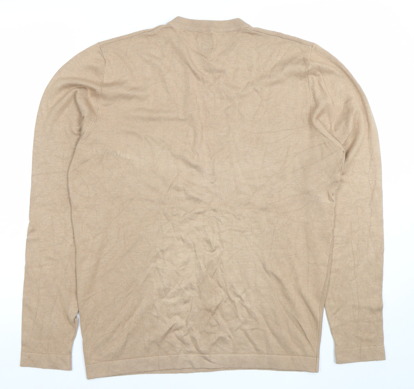 River Island Mens Beige Cotton Crew Neck Jumper L Regular Fit