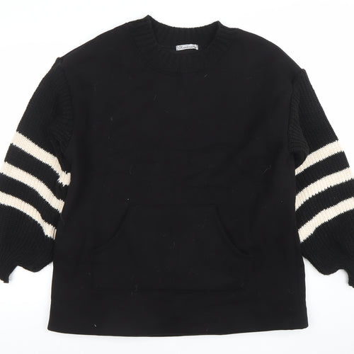 Sweetissima Womens Black Stripe Sleeve Pullover Sweatshirt Size L