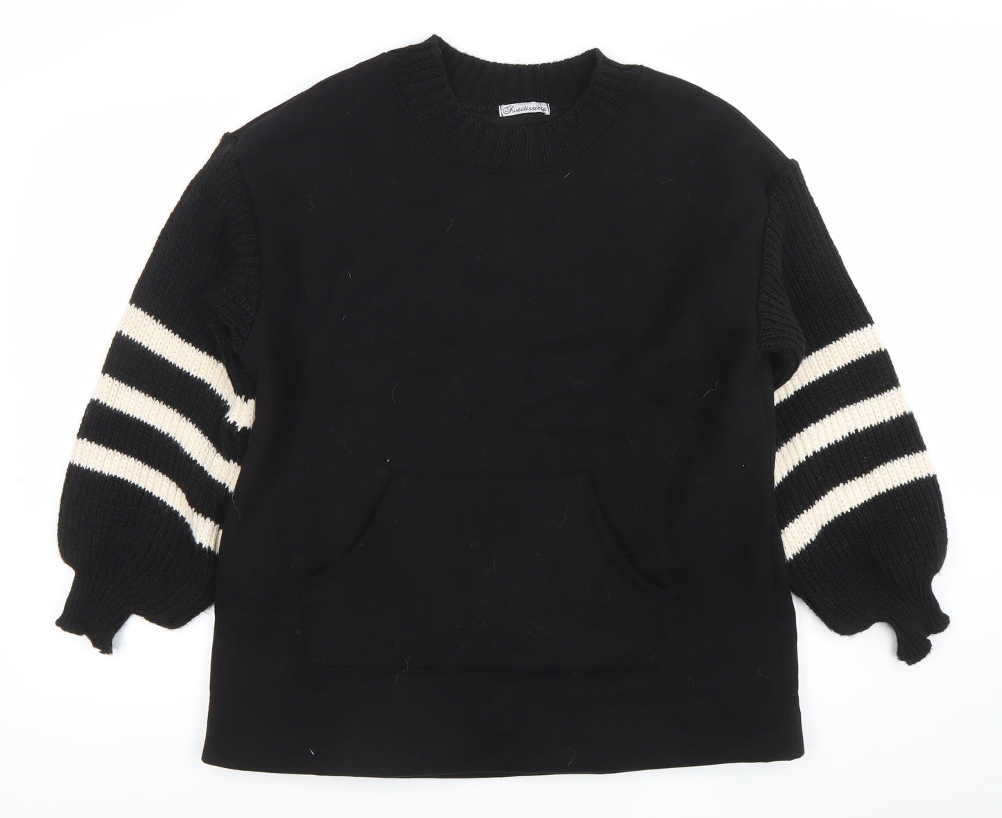Sweetissima Womens Black Stripe Sleeve Pullover Sweatshirt Size L