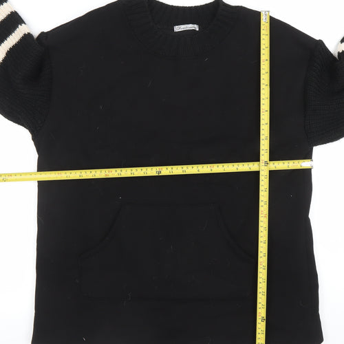 Sweetissima Womens Black Stripe Sleeve Pullover Sweatshirt Size L