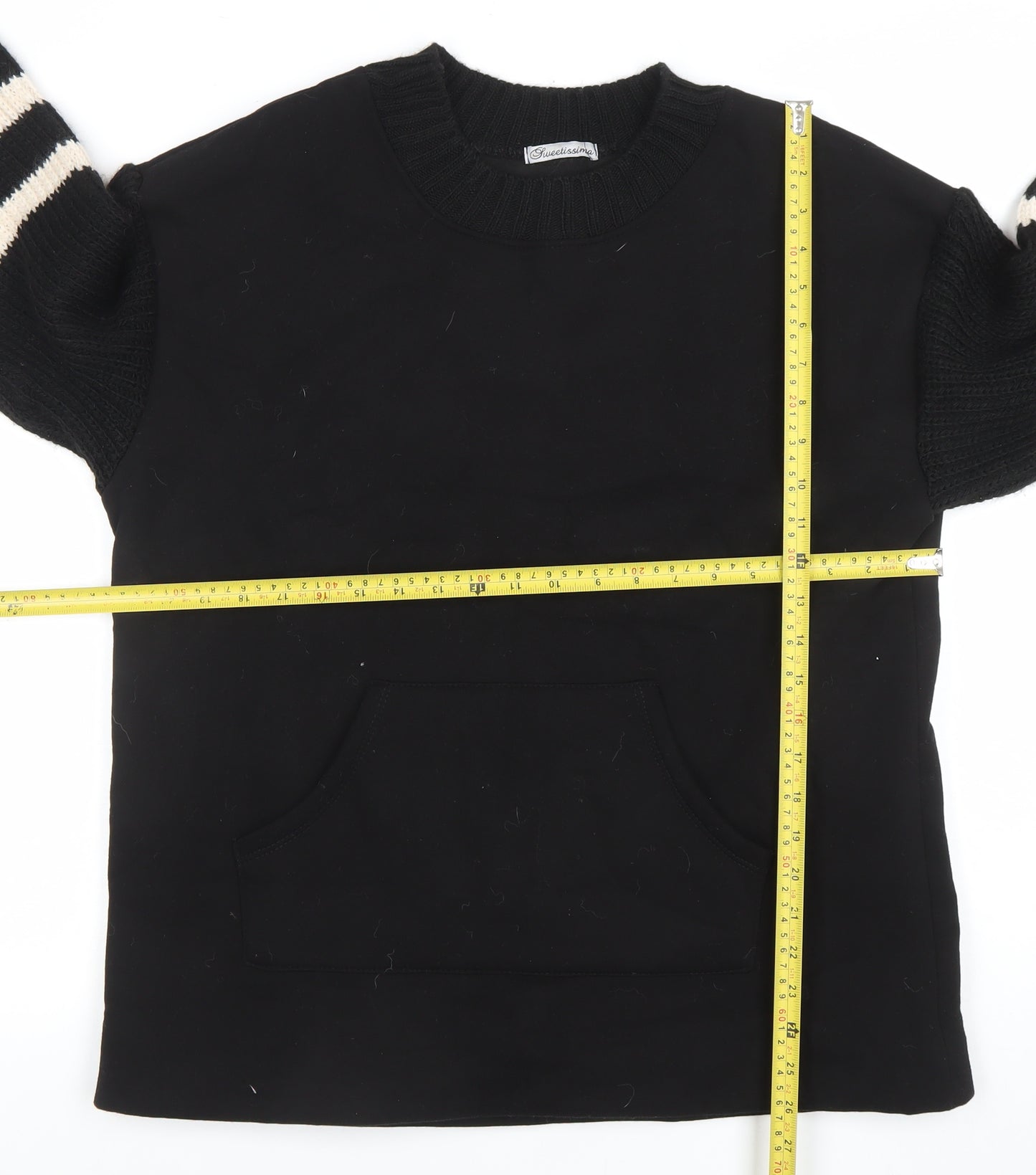 Sweetissima Womens Black Stripe Sleeve Pullover Sweatshirt Size L