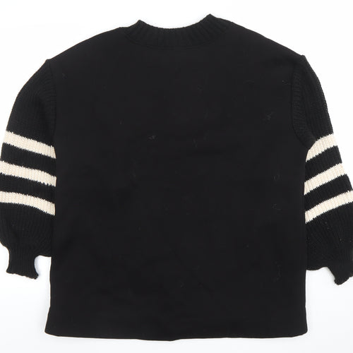 Sweetissima Womens Black Stripe Sleeve Pullover Sweatshirt Size L