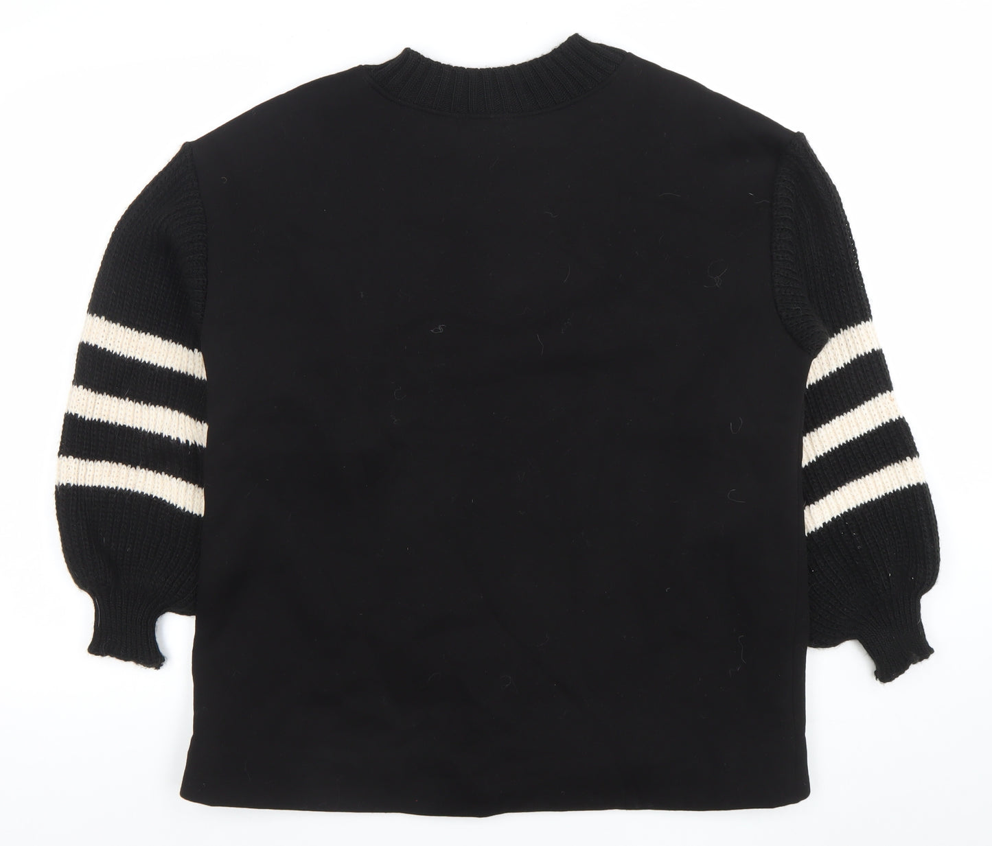 Sweetissima Womens Black Stripe Sleeve Pullover Sweatshirt Size L