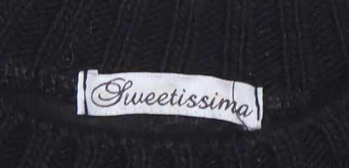 Sweetissima Womens Black Stripe Sleeve Pullover Sweatshirt Size L