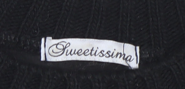 Sweetissima Womens Black Stripe Sleeve Pullover Sweatshirt Size L