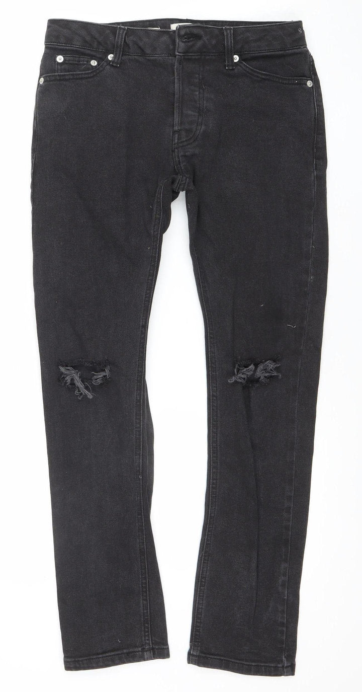 Topman Men's Black Skinny Distressed Jeans 28S Denim Cotton Stretch