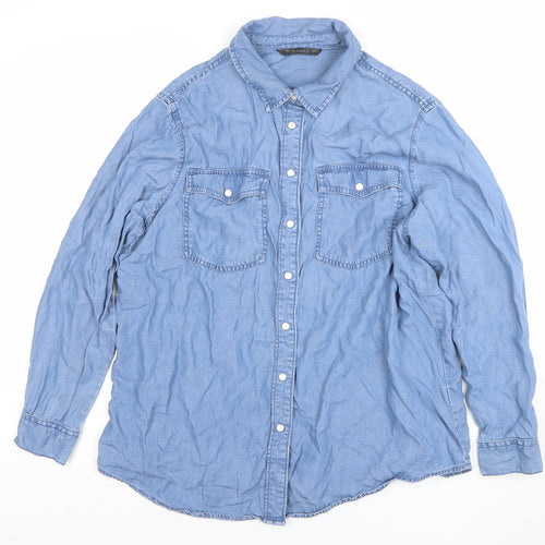 Dunnes Womens Blue Lyocell Denim Button-Up Shirt Size L