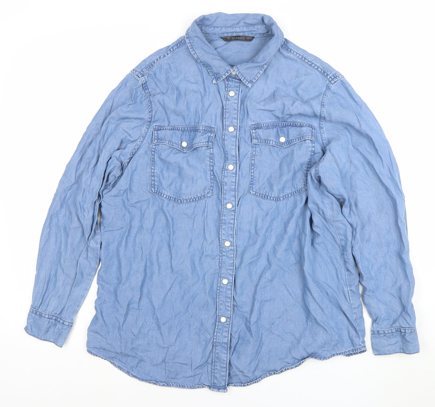 Dunnes Womens Blue Lyocell Denim Button-Up Shirt Size L