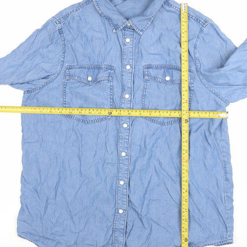 Dunnes Womens Blue Lyocell Denim Button-Up Shirt Size L