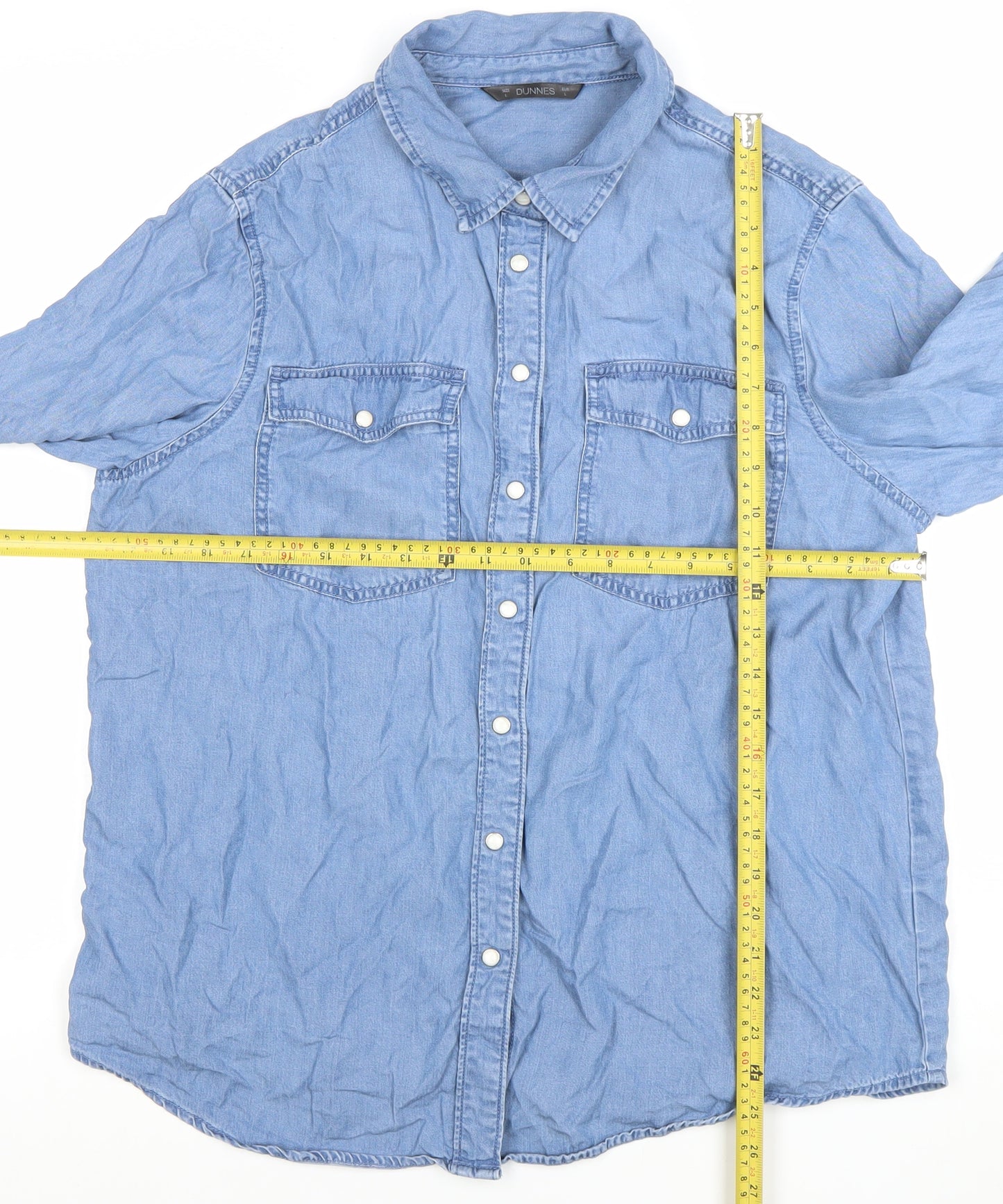 Dunnes Womens Blue Lyocell Denim Button-Up Shirt Size L