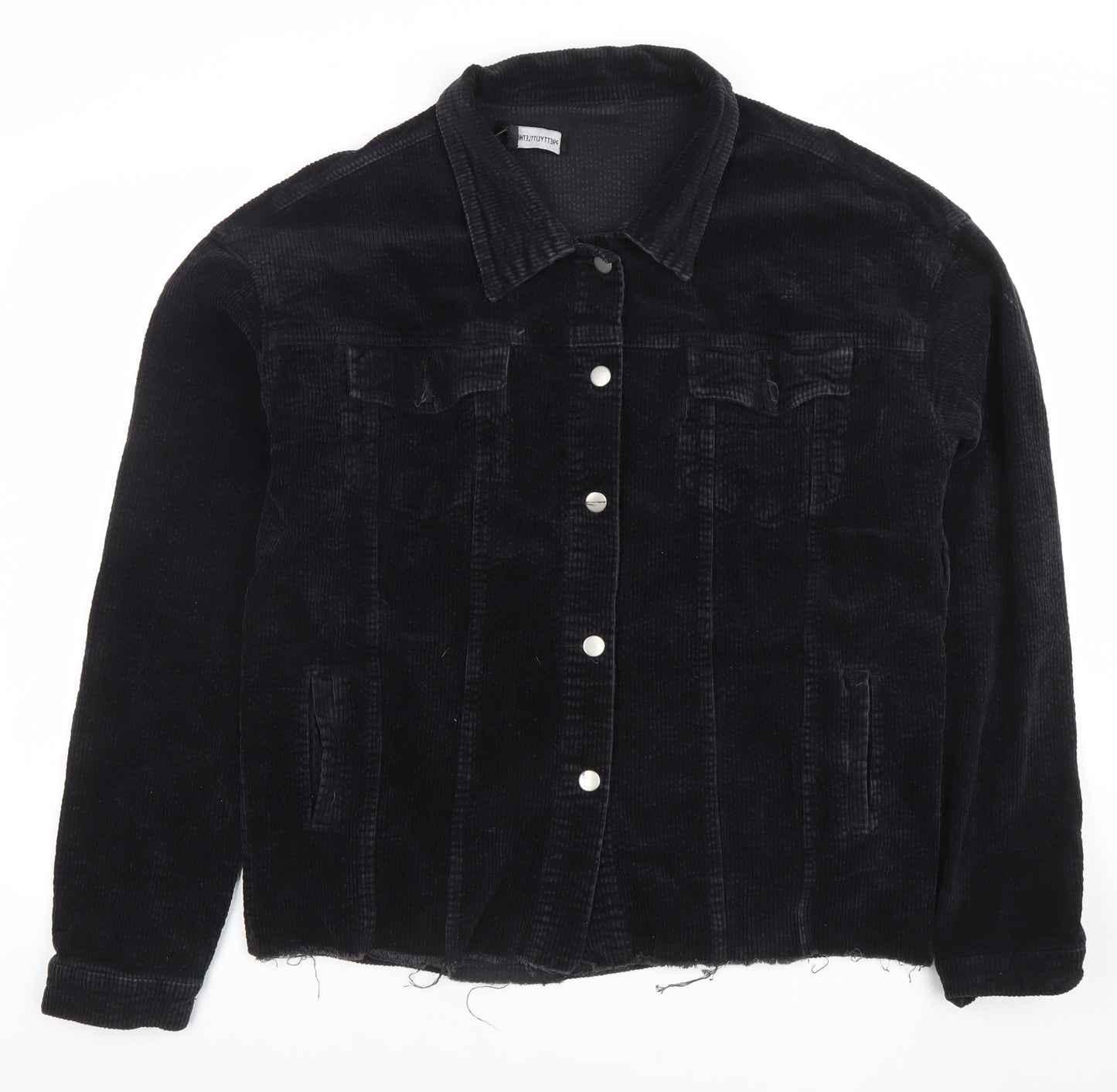 PrettyLittleThing Women’s Black Corduroy Jacket Size 12 Buttons Casual