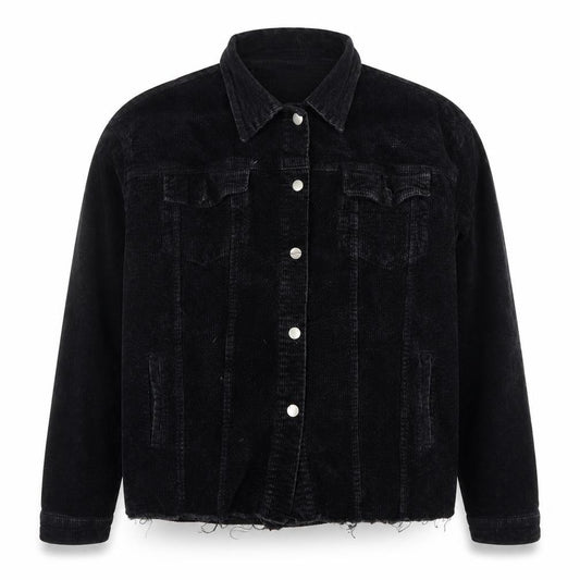 Front view of PRETTYLITTLETHING Women’s Black Corduroy Jacket, size UK 12, Buttons Casual