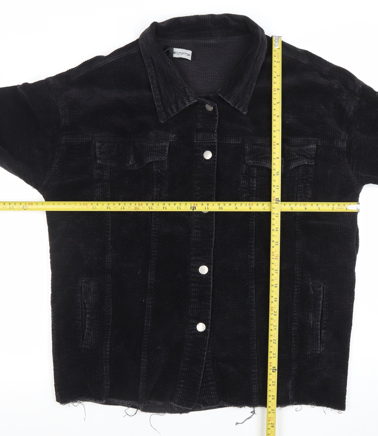 PrettyLittleThing Women’s Black Corduroy Jacket Size 12 Buttons Casual