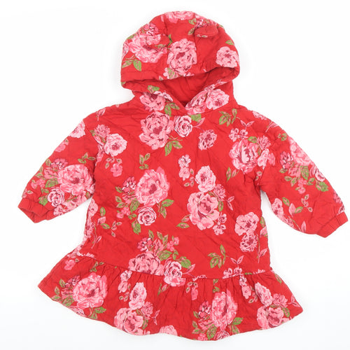 Next Girls Red Floral Quilted Hooded Fit & Flare Dress 2-3 Years