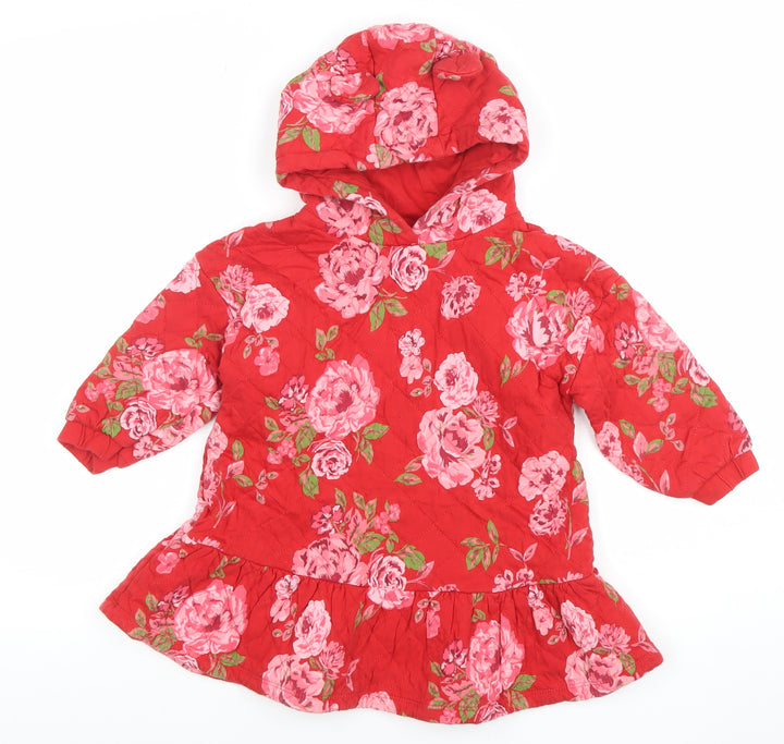 Next Girls Red Floral Quilted Hooded Fit & Flare Dress 2-3 Years