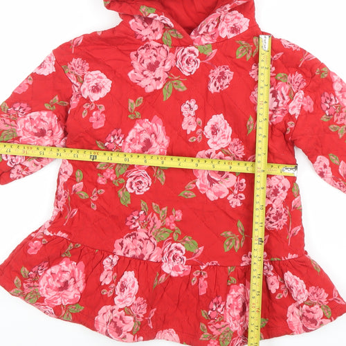 Next Girls Red Floral Quilted Hooded Fit & Flare Dress 2-3 Years