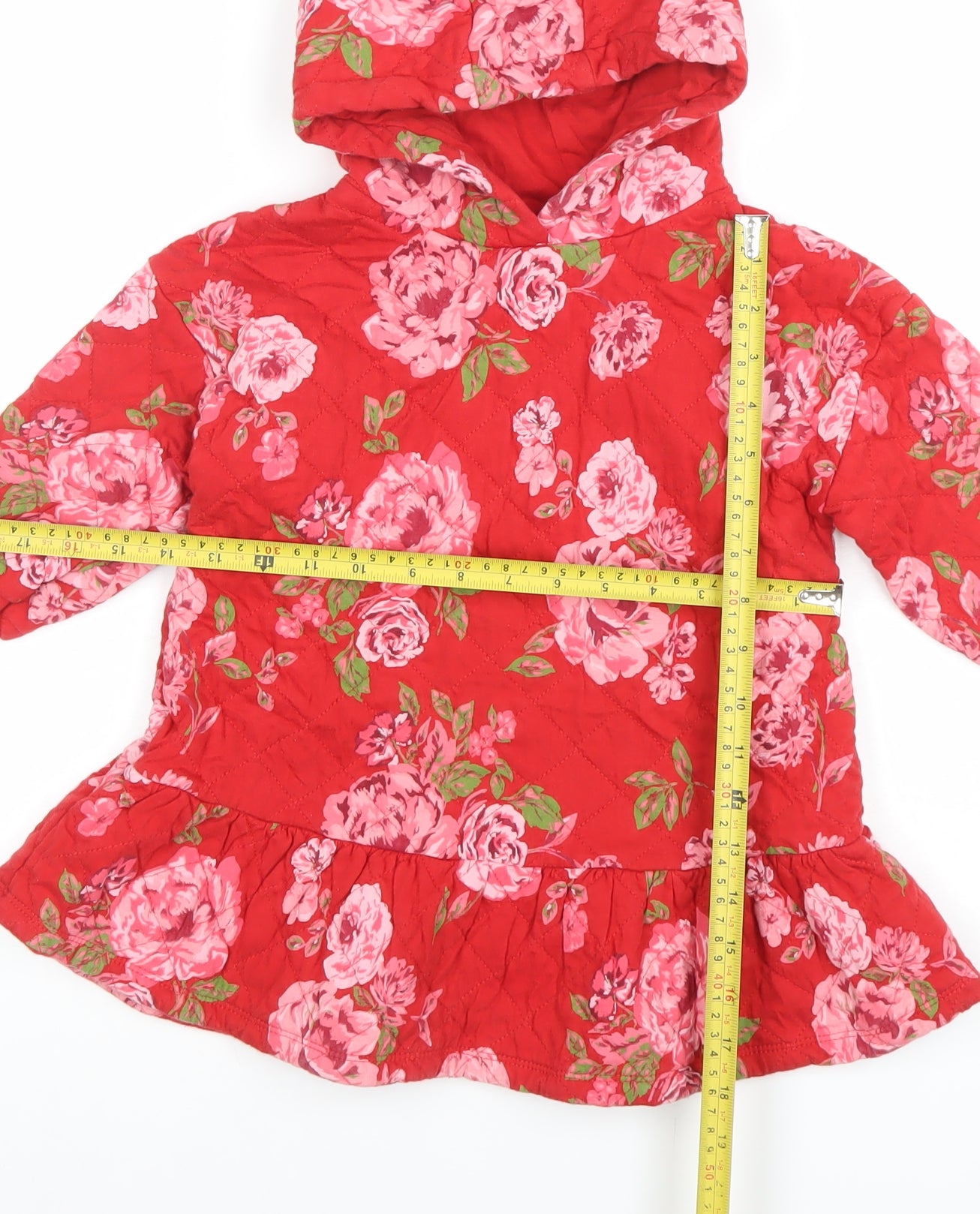 Next Girls Red Floral Quilted Hooded Fit & Flare Dress 2-3 Years