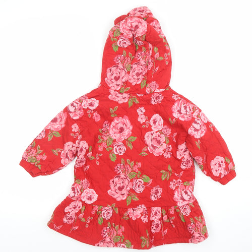 Next Girls Red Floral Quilted Hooded Fit & Flare Dress 2-3 Years