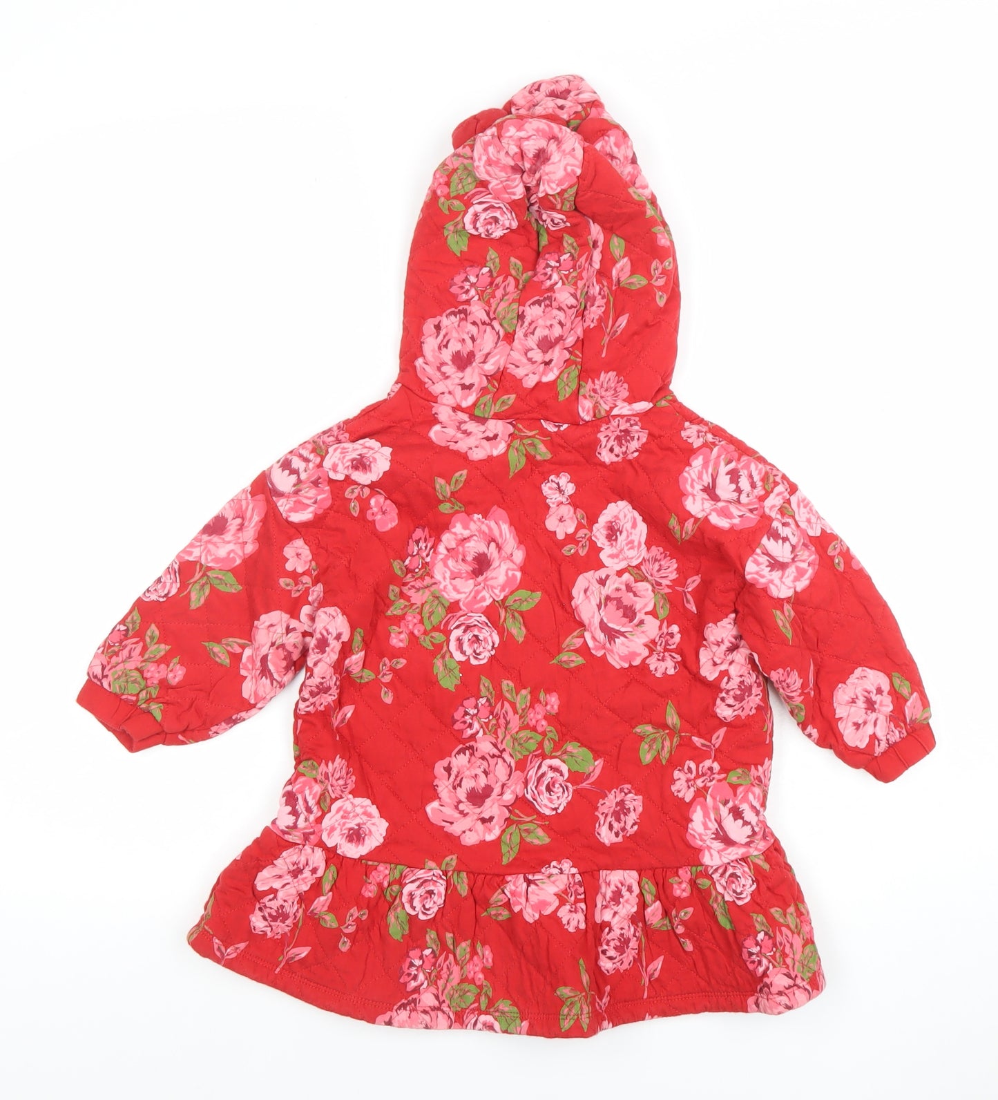 Next Girls Red Floral Quilted Hooded Fit & Flare Dress 2-3 Years