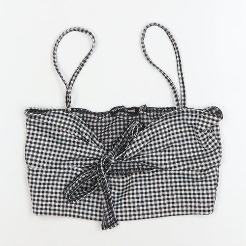 PrettyLittleThing Women Black Check Cropped Tie Front Cami Top Size 8