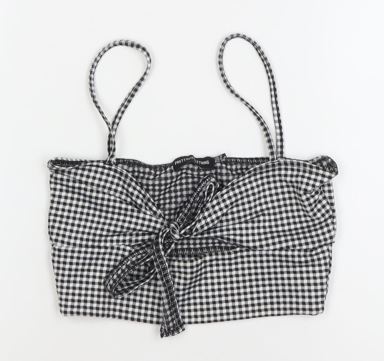 PrettyLittleThing Women Black Check Cropped Tie Front Cami Top Size 8