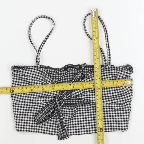 PrettyLittleThing Women Black Check Cropped Tie Front Cami Top Size 8