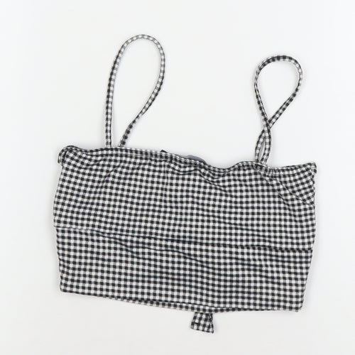 PrettyLittleThing Women Black Check Cropped Tie Front Cami Top Size 8
