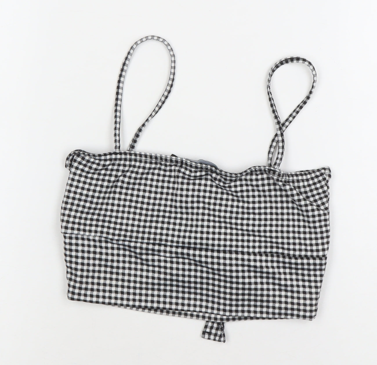 PrettyLittleThing Women Black Check Cropped Tie Front Cami Top Size 8