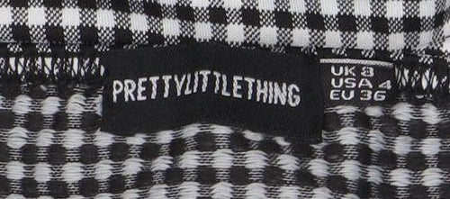 PrettyLittleThing Women Black Check Cropped Tie Front Cami Top Size 8