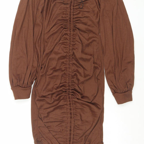 PrettyLittleThing Women's Brown Ruched Bodycon Mini Dress Size 10