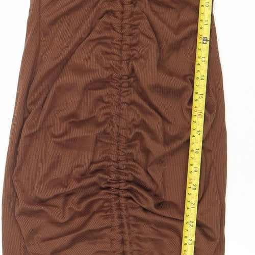 PrettyLittleThing Women's Brown Ruched Bodycon Mini Dress Size 10