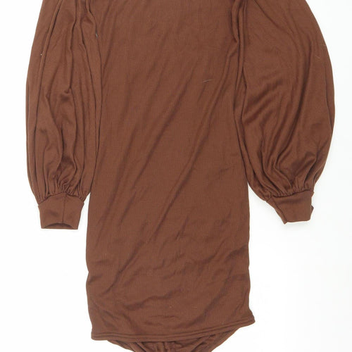 PrettyLittleThing Women's Brown Ruched Bodycon Mini Dress Size 10