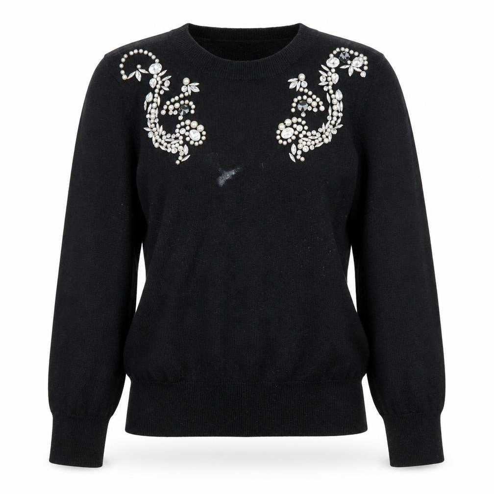 Front view of Savida Women’s Black Jewel Beaded jumper, size UK 12