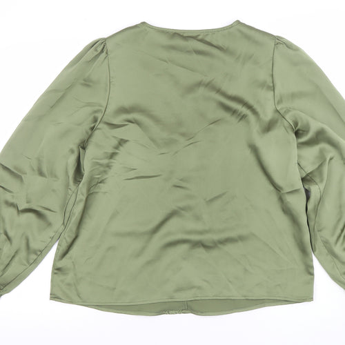 Vila Women’s Green Long Sleeve V-Neck Lace Trim Blouse Size 10