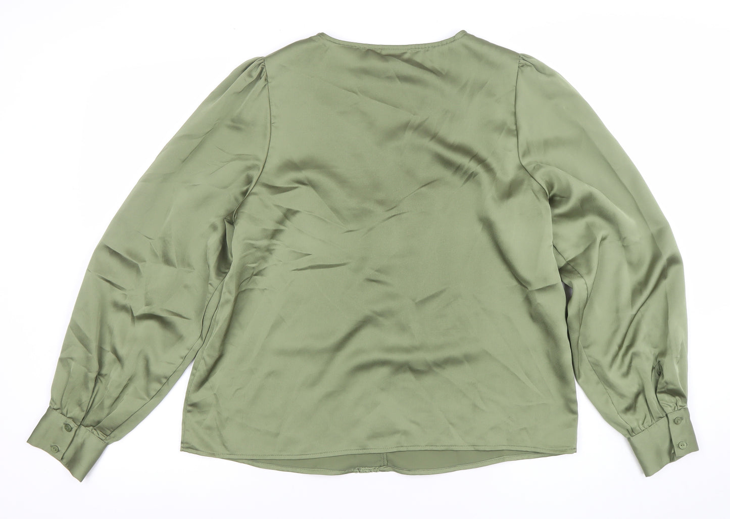 Vila Women’s Green Long Sleeve V-Neck Lace Trim Blouse Size 10