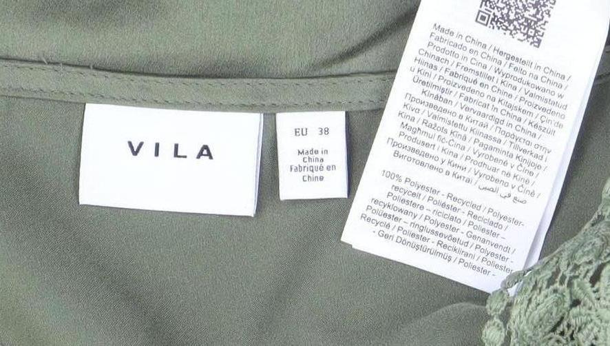 Vila Women’s Green Long Sleeve V-Neck Lace Trim Blouse Size 10