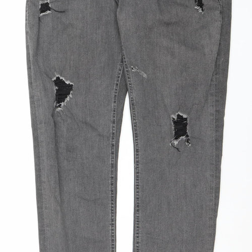 Jack & Jones Men’s Grey Denim Distressed Straight Jeans 38W 32L