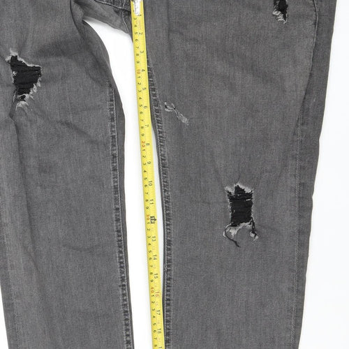 Jack & Jones Men’s Grey Denim Distressed Straight Jeans 38W 32L