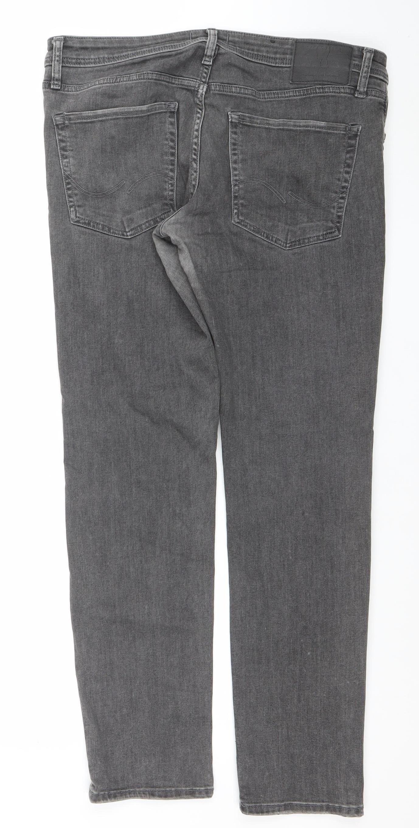 Jack & Jones Men’s Grey Denim Distressed Straight Jeans 38W 32L