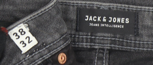 Jack & Jones Men’s Grey Denim Distressed Straight Jeans 38W 32L