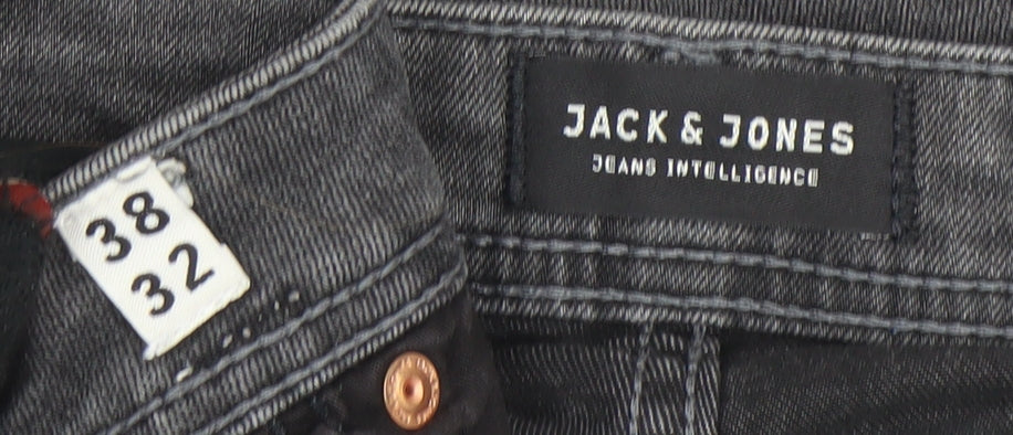 Jack & Jones Men’s Grey Denim Distressed Straight Jeans 38W 32L