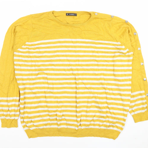 Dunnes Women Yellow White Striped Crew Neck Cotton Jumper XL