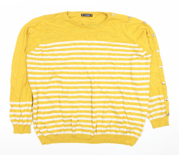 Dunnes Women Yellow White Striped Crew Neck Cotton Jumper XL