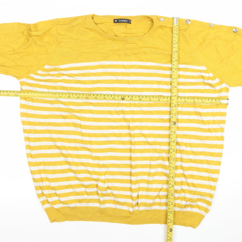 Dunnes Women Yellow White Striped Crew Neck Cotton Jumper XL