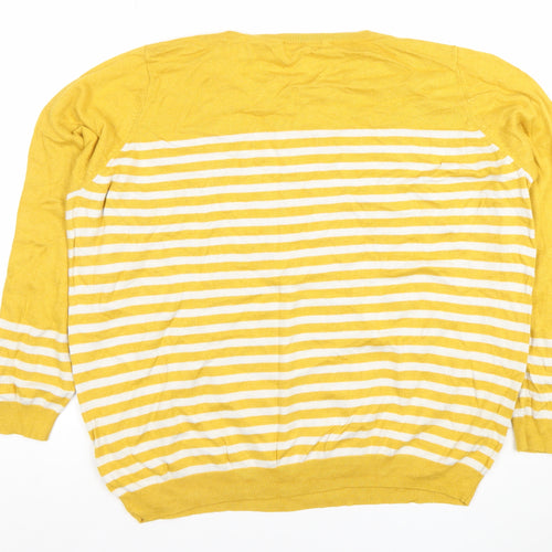 Dunnes Women Yellow White Striped Crew Neck Cotton Jumper XL
