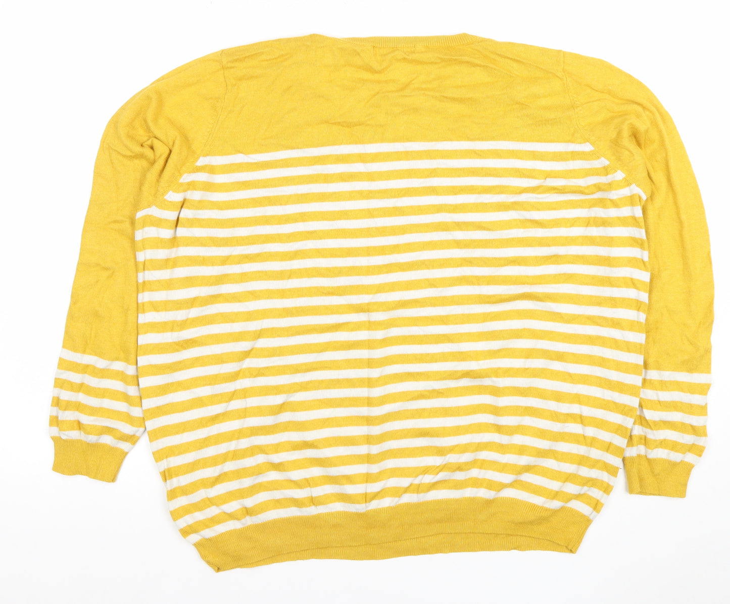 Dunnes Women Yellow White Striped Crew Neck Cotton Jumper XL