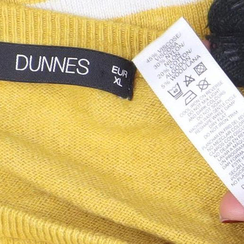 Dunnes Women Yellow White Striped Crew Neck Cotton Jumper XL