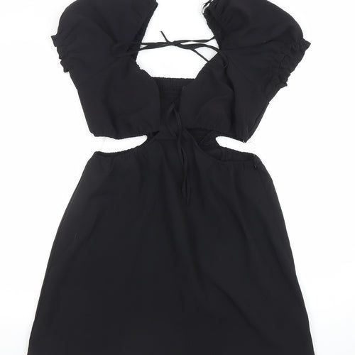 H&M Women’s Black A-Line Puff Sleeve Cut Out Mini Dress Size 14